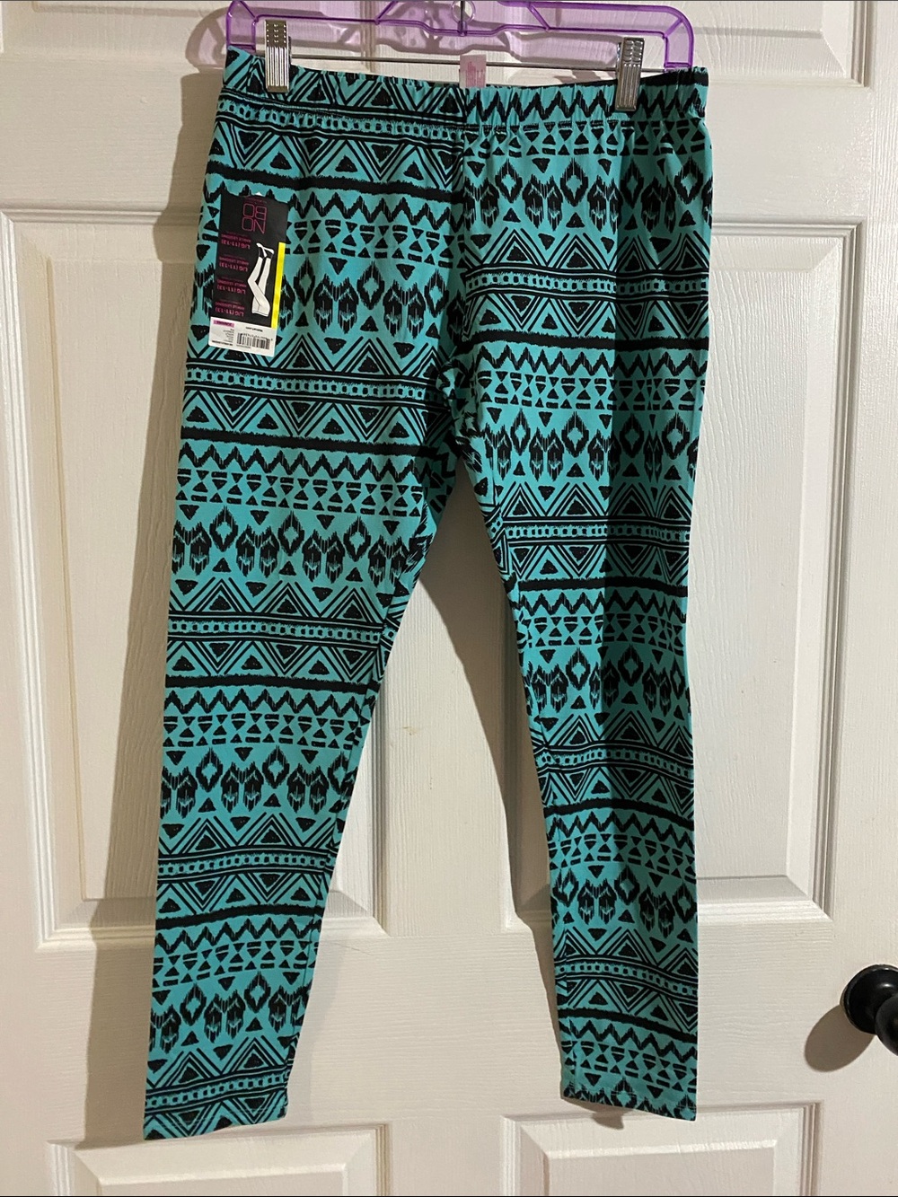 Juniors, Teal and Black Aztec Print Leggings
